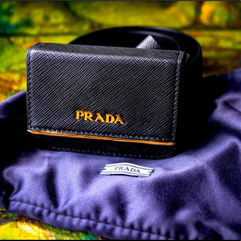Prada Metal Bar Flap Belt Pouch Saffiano Leather